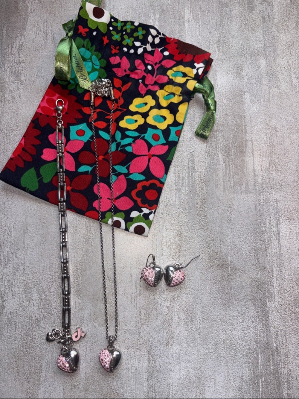 Brighton Silver Heart Three-Piece Jewelry Set with Pink Crystals